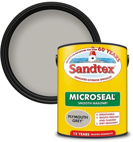Sandtex Smooth Masonry Paint Plymouth Grey 2.5L Exterior Microseal Paint
