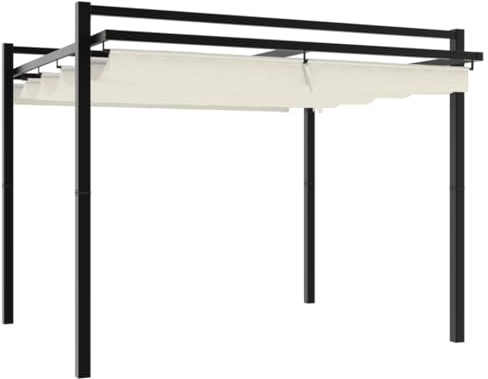 Qnhdfrt 10x10 ft Aluminum Pergola with Retractable Cream Canopy | Features a rust-resistant anthracite frame, providing adjustable shade for patio dining and backyard family events.