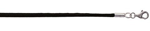 Tata Gisèle Collier en Cordon de Soie Lisse Noir - Largeur 3 mm - Longueur 42 cm - Fermoir en Argent 925/000