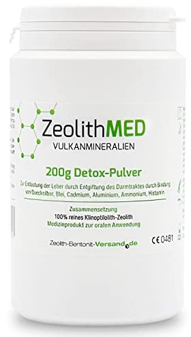 Zeolith MED Detox-Pulver, Medizinprodukt, Apothekenqualität, Vergleichssieger, Entgiftung von Schwermetallen, Entgiftungskur, Vulkanmineralien, Heilerde, Darmreinigung (200 g (1er Pack))