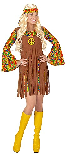 W WIDMANN MILANO Party Fashion - Kostüm Hippie Girl, Kleid mit Weste, Stirnband, Kette mit Peace-Zeichen, Karneval, Mottoparty