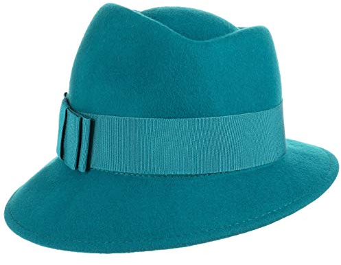 LIERYS Asym Damenhut mit Ripsband Wollfilzhut Hut Filzhut für Damen - Made in Italy Frühling-Sommer Herbst-Winter - One Size Petrol