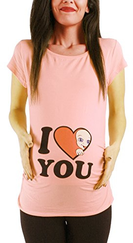 I Love You - Lustige witzige süße Umstandsmode mit Motiv Umstandsshirt für die Schwangerschaft T-Shirt Schwangerschaftsshirt, Kurzarm (Lachsfarbe, X-Large)