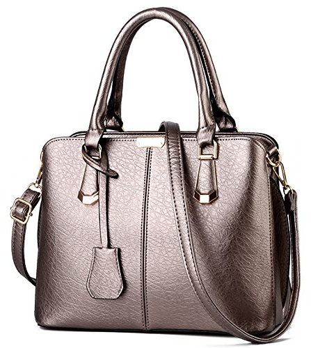 FiveloveTwo Damen Elegant PU Leder Schultertasche Shopper Top-Griff Tragetaschen Umhängetasche Große Handtasche und Geldbörsen Bronze