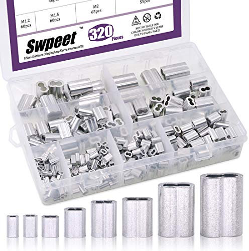 Swpeet 320Pcs 8-Größen Aluminium Crimpen Schleife Hülse Kabel Ferrule Assortiment Kit für Drahtseil und Kabel oder irgendetwas anderes erfordert starkes Kabel