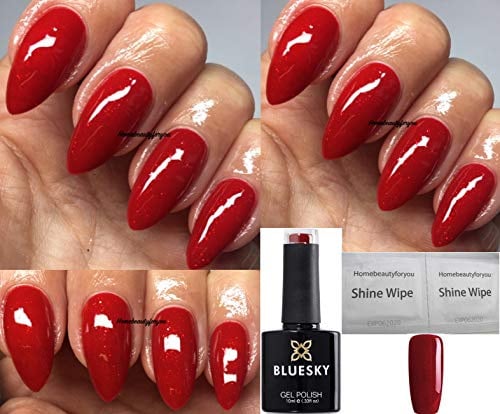 Bluesky Gel Nail Polish 10ml, Flaming Desire - DC14, Dark Red | A smouldering crimson with fine shimmer running through it, thin to brush on over natural or false tips at home.