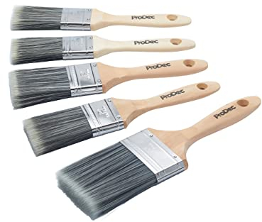 ProDec 5 piece Decorator Synthetic Paint Brush Set for Painting with Emulsion, Gloss and Satin Paints on Walls, Ceilings, Wood and Metal, Contains 2x 1.5, 2x 2 and 1x 3 inch Brushes