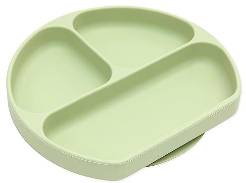 Bumkins BUMKGD-SGE Babyteller mit Saugnapf Esslernteller, Kinderteller, Menüteller aus Silikon | Bruchfest, unterteilt und mikrowellengeeignet - grün, 200 g