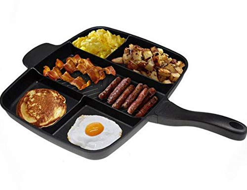 Five in One The Lazy Pan Cast Aluminium Non-Stick Multi Section Frying Pan Induction Compatible, Great Heat Retention Master Pan Divided Frying Pan for All-in-one Cooked Breakfast