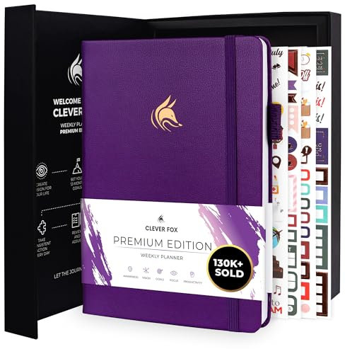 Clever Fox Planner Premium - Organizador semanal y mensual sin fecha para productividad y gestión del tiempo, A5 (morado)