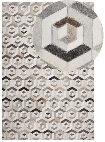 Beliani Moderner Leder-Teppich Patchwork beige/braun 140 x 200 cm Tavak