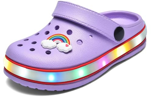 VIYEAR Kinder Jungen Mädchen LED Clogs Süße leichte Sommer Hausschuhe Garden Beach Sandalen, 27 EU,Lila