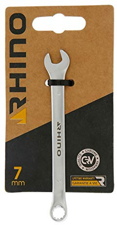 Rhino - Llave combinada de 7 mm, llave combinada con llave de anillo y llave de horquilla de 7 mm de diámetro, alta calidad, fabricada en acero (cromo vanadio)