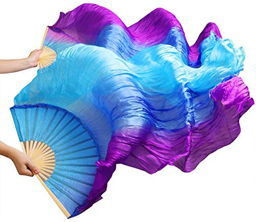 Leemiman Damen Schleier für Bauchtanz, 100 % Bambusseide, 1 Paar (L+R), Vertikales Türkis, Blau, Violett, 180*90cm