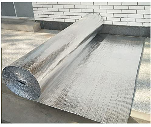 NAKAN Aluminium Kaschiert Luftpolsterfolie Isolierfolie, 5mm Doppelte Alu-Luftpolsterfolie Strahlende Dampfsperre Dämmfolie für Böden Wände Dachgeschosse(Size:1x20m(3x65ft))