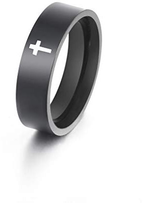 Dreamtimes Kreuz Ring Edelstahl - Christian Jesus Christus Lord Gebetsschmuck für Herren Damen - Silber Farbe (Schwarz, 23MM)