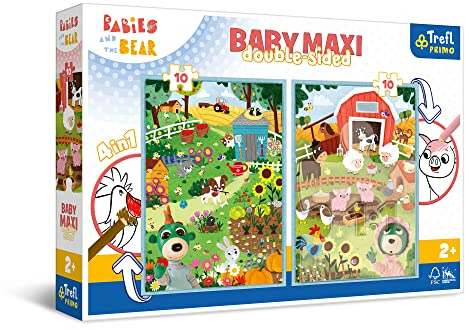 Trefl 43000 Triff 4 in 1: Puzzle 2x10 große Teile, Zwei Malbücher auf der Rückseite, Malpuzzle mit Märchenfiguren, Spaß für Kinder ab 2 Jahren Primo, Babys und Teddybären