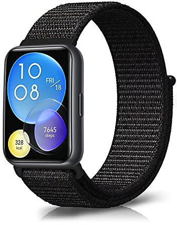 KoGiio Cinturino compatibile con Huawei Watch Fit 2, Uomini Donne Nylon Traspirante Regolabile Sport Ricambio Velcro Cinturino per Huawei Watch Fit 2 - Nero