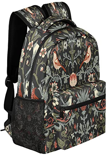 Vintage Blumen und Vögel Rucksack Leicht Wasserdicht Reiserucksack Vintage Blume Stilvoller Rucksack für Männer Frauen, multi, S