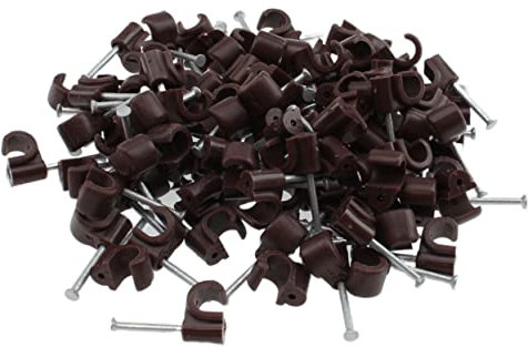 Reulin Fermacavi rotondi da 7 mm, marrone, confezione da 100 pezzi, con perno lungo, super resistente