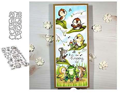 Qoiseys Vogel glücklich Stempel und Stanzschablonen Set, Stempel und Stanzen Set Basteln Prägeschablone,Silikonstempel Metall Die Stanzen für DIY Scrapbooking Fotoalbum
