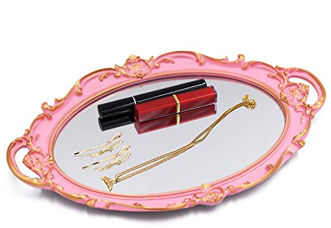 Funerom Vintage Decorative Tray Bathroom Tray Serving Tray 36.8 x 25.4 cm Pink