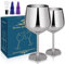 Weinglas aus Edelstahl, 2 Stück, 530 ml, unzerbrechliche Weingläser aus Metall mit Weinstopfen und Ausgießer, Weinkelch mit Stiel, perfekte Geschenke für Reisen im Freien Party