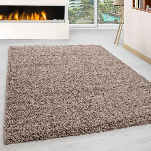 Miovani Hochflor Teppich 120 x 170 cm Beige - Besonders weicher Shaggy Teppich in vielen Farben & Größen für Dein gemütliches Zuhause - Teppich Wohnzimmer & Schlafzimmer