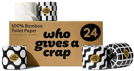 Who Gives A Crap – Premium Bamboo, Twice as Long, Toilet Roll, Box of 24 (3-Ply, 370 Sheets) Luxuriously Soft, Strong, Sustainable, Biodegradable & Plastic-Free