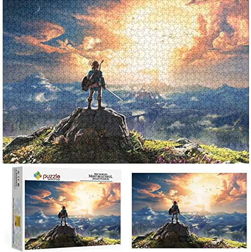 Puzzle 1000 Teile Zelda Legende Puzzles Erwachsene und Kinder Schwierigkeit Puzzles Atem der Wildnis Puzzles Bildung Spielzeug Spiele Familie Dekoration,Papppuzzle(38x26cm)