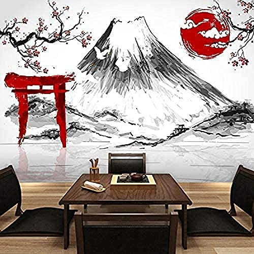 XLMING Wallpaper 3D Ink Japanese Cherry Blossom Mount Fuji Wallpaper Hand Drawn Japanese Restaurant Sushi Restaurant Mural Living Room Tv Wallpaper-250cm×170cm
