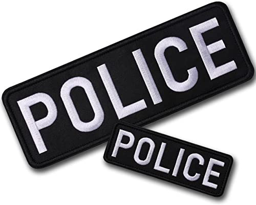 ZESION Große Polizei-Aufnäher, bestickte Klettverschluss, Polizei-Aufnäher für taktische Weste, Offizier-Wachuniformen, Jacken, Rucksäcke, Hüte, eine große und eine kleine (schwarz)