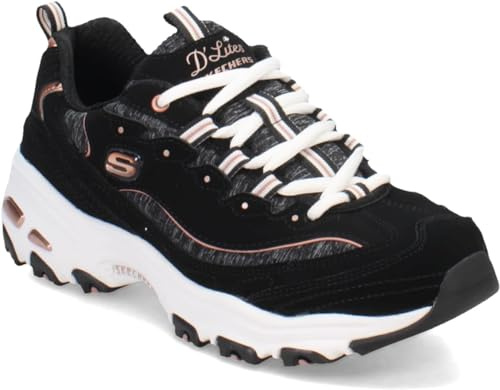 Skechers Women's D Lites Me Time, Black/Rose Gold, 2 UK Wide