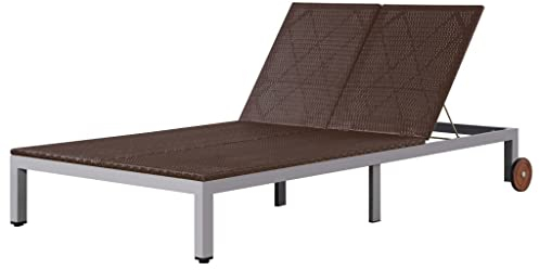 Gartenstuhlmöbel, Gartenmöbel, Sitzgelegenheiten im Freien, Sonnenliegen, Doppel-Sonnenliege mit Rollen, Poly Rattan, Braun,