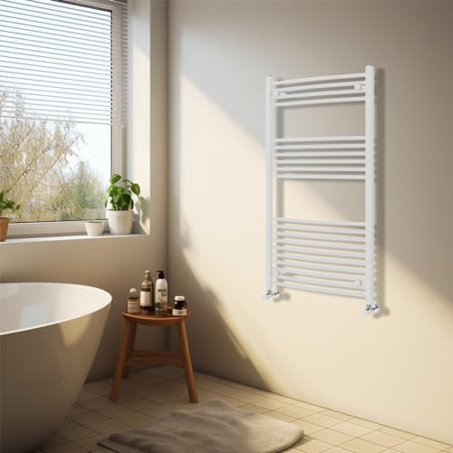 NRG Radiador de baño de diseño curvado con toallero, 1200 x 600 mm, color blanco