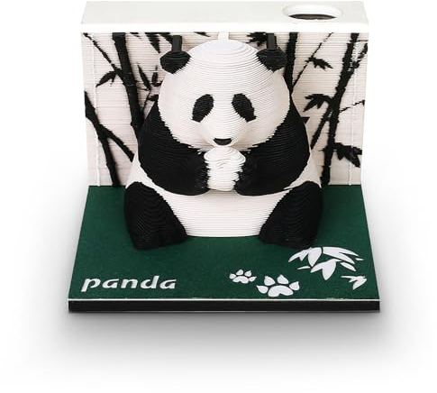3D Notizblock Kreative Haftnotizen, Panda Papier Schnitzen Geschenk Notizzettel Papierskulptur DIY 2024 Memoblock mit Stifthalter Weihnachtsgeschenke