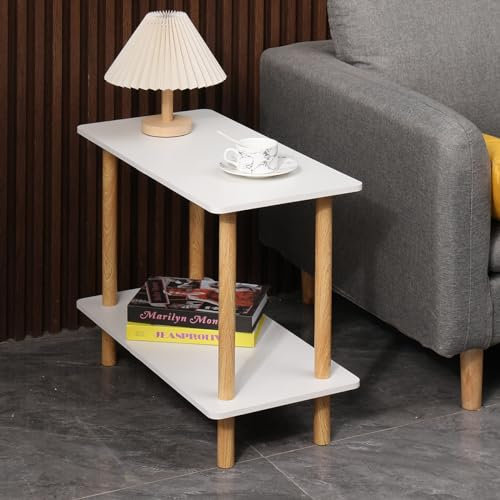 2-Tier End Table Corner Table, Small Sofa Side Table for Living Room, White Nightstand Bedside Table for Bedroom, Rectangular Lamp Table Coffee Table with Storage for Home Office Reception Room