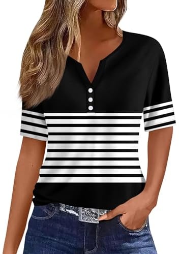 T Shirt Damen Musselin Bluse Damen Shirt Damen Bluse Kurzarm Damen Longbluse Damen Damen Tunika Sommer Generic Blusenkleid Damen Damen Blusen Kurzarm Sommer Bluse Damen Sommer(5-Black,XXL)