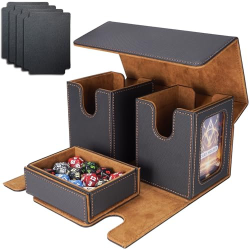 AFIING MTG Commander Deck Box - Caja de almacenamiento de 200 tarjetas de doble manga, organizador magnético 3 en 1 para Magic: The Gathering TCG CCG, 4 separadores y 2 cargadores superiores