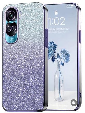 PanXCase Glitter Cover per Honor 90 Lite - Custodia Trasparente Bling Disegni Elegante Brillantini Ultra Sottile Antiurto Ragazza Donna Cover (Viola)