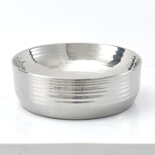 NATURFLAIR Badkeramik FCH5383 Lavabo à poser, rond, 350 x 120 mm, fait à la main, en céramique, argenté…