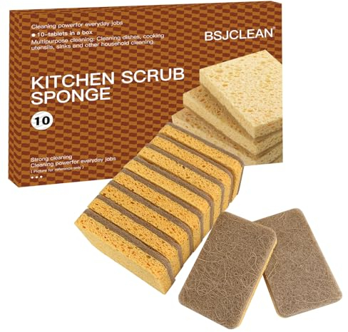 Kitchen Cleaning Dish Sponges,Biodegradable Sponges Washing up,Eco-Friendly Reusable Non-Scratch Washing Up Natural Sponge,10 Pack