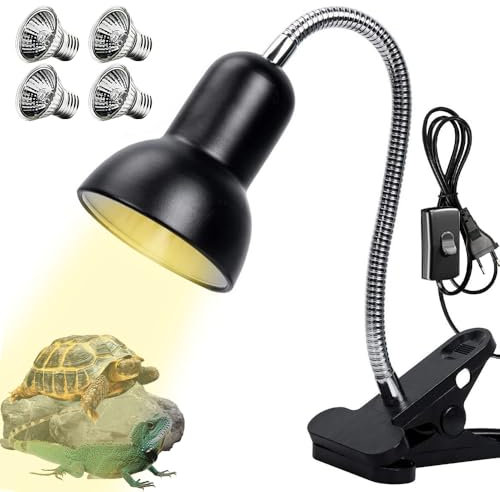WDKXCN Schildkröte Wärmelampe Terrarium, Wärmelampe Schildkröten mit 4 UVA UVB Basking Spot Glühbirnen, Reptilien Terrarium Lampe mit Clip E27, Reptilien Wärmelampe für Aquarium-Tiere,Eidechsen,Schlan