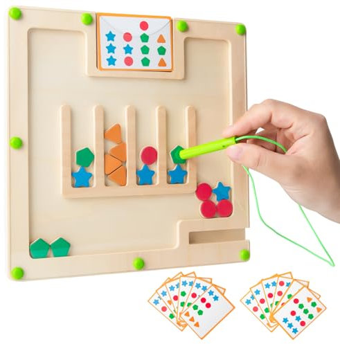 Montessori Spielzeug ab 3 4 5 6 Jahre Junge Mädchen - Magnetspiel Motorikspielzeug Geschenk Geburtstagsgeschenk Activity Board für Kinderspielzeug ab 3-8 Jahr Holzspielzeug Farben Lernspiele Labyrinth
