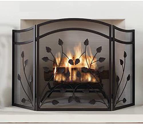EPOTRDCV Kaminschutzgitter für den Innenbereich, 3-teilig, feuerfest, gewölbt, Faltbarer Kaminschirm aus Eisen mit Metallgeflecht, freistehender Funkenschutz f