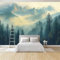 Vlies Fototapete 3D Effekt Grün Ölgemälde Berge Wald Vliestapete - Wandtapete Für Wohnzimmer Schlafzimmer Büro Flur Tapete Kinderzimmer Jungen Mädchen Wandtapete 400 x 280 cm
