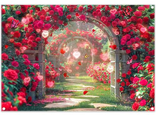 Luminora 7x5ft Red Rose Garden Photography Backdrop Valentine's Day | Polyester Fabric, Love Heart Flower Wall Background, Wedding Party Supplies, Banner Decoration, Outdoor Photo Booth