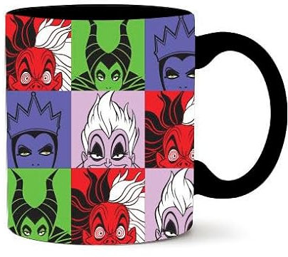 Silver Buffalo Disney Villains Peeking Faces Grid Featuring Maleficent, Ursula, The Evil Queen, and Cruella de Vil Ceramic Mug, 20 Ounces