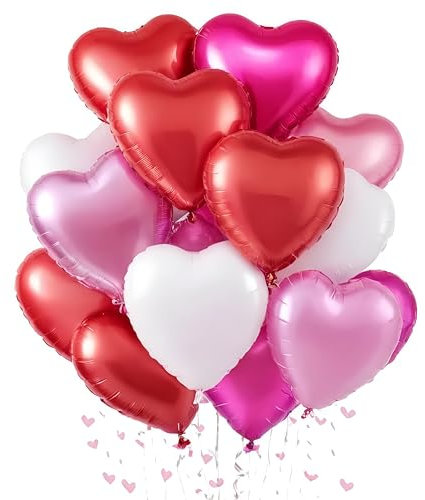 UDRKFOPK Herz Folienballon 12 Stück,18 Zoll Herz Helium Luftballons Rot Hot Pink,Rot Herzballons Hochzeit, Heliumballon Herzen,Herzluftballons für Geburtstag Valentinstag Verlobung Muttertag
