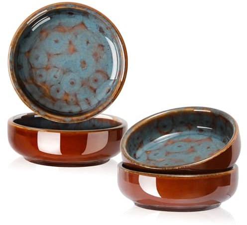 NUTRIUPS Ceramic Small Bowls Set of 4 Dipping Bowls Small Serving Bowls for Sauce, Snacks, Side Dishes (Peacock Tail-Set of 4)